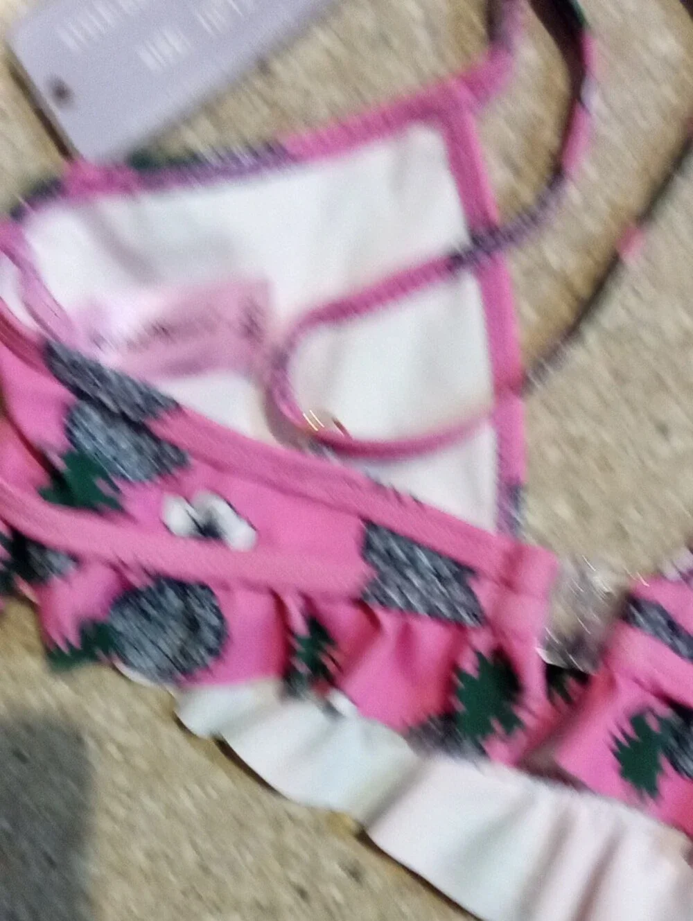 #810 NWT Girls Pink Pineapple Print Ruffle Bikini Top L10/12